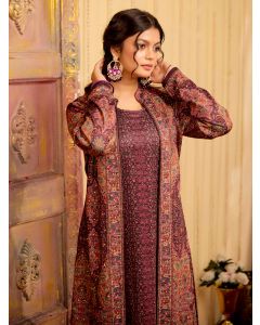 Bandhani Printed Festive Kurta Set With Dupatta-1D24COORR005 Wine