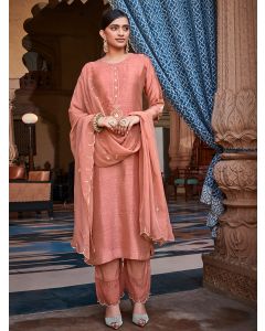 Mauva Straight Solid Embroidered Silk Kurta With Palazzo And Organza Dupatta