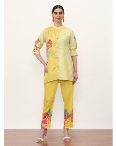 Embroidered Cotton Blend Floral Co-Ords-2475 Mustard