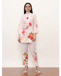 Printed Linen Floral Co-Ords-2496 Off White