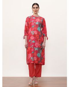 Printed Cotton Blend Floral Kurta Sets-2519 Red