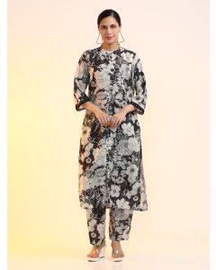 Embroidered Cotton Blend Floral Kurta Sets-2541 Black