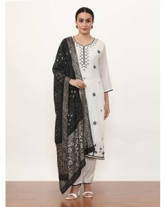 Embroidered Pure Silk Solid Kurta Sets With Dupatta-2729 Black
