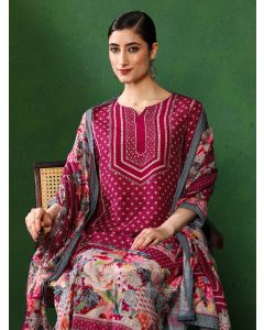 Floral Embroidered A-Line Kurta & Trousers Sets-2944 Purple
