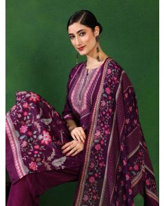 Floral Embroidered A-Line Kurta & Trousers Sets-2945 Purple