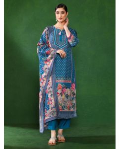 Floral Embroidered A-Line Kurta & Trousers Sets-2946 Blue