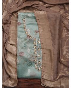 Green Zari Embellished Organza Dress Material with Dupatta