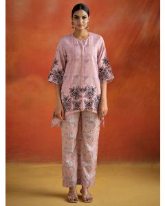 Embroidered Asymmetrical Co-ord Set-1C24COORR002-PINK