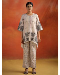 Embroidered Asymmetrical Co-ord Set-1C24COORR002-BEIGE
