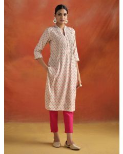 Ethnic Motif Printed Straight Kurta-1C24KRTAR0015-BEIGE