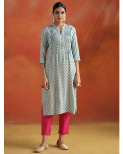 Ethnic Motif Printed Straight Kurta-1C24KRTAR0015-BLUE