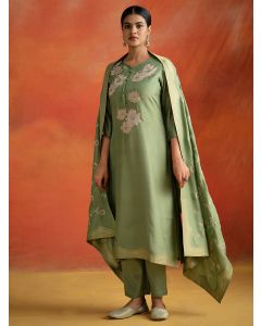 Hand Embroidered Festive Kurta Set With Dupatta-1C24KPTDR007-GREEN