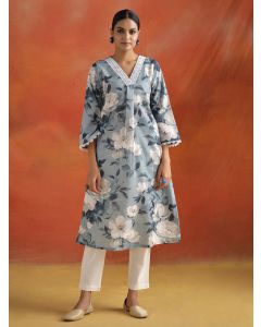 Floral Printed A-line Kurta-1C23KRTAR0044-GREY