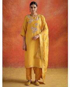 Hand Embroidered Festive Kurta Set With Dupatta-1C24KPTDR007-MUSTARD