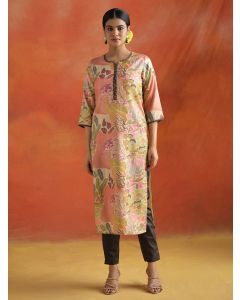 Botanical Printed Embroidered Straight Kurta-1C24KRTAR0032-PEACH