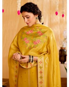 Purple Thread Embroidered Cotton Kurta Set With Dupatta-2C24KPTDR004 Mustard