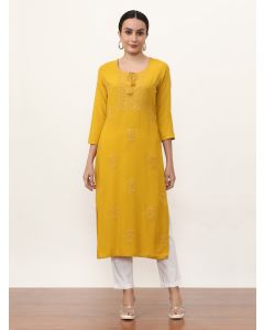 Embroidered Straight Solid Kurta-3054 Yellow