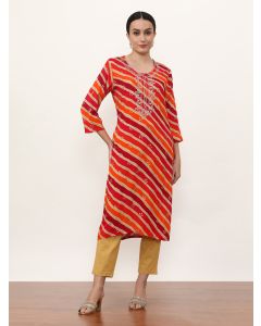 Embroidered Straight Striped Kurta-3197 Orange