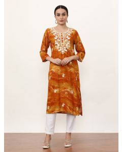 Embroidered Straight Floral Kurta-3207 Mustard