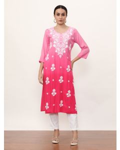 Embroidered Straight Floral Kurta-3256 Pink