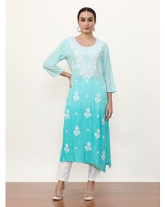 Embroidered Straight Floral Kurta-3256 Sky Blue