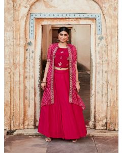 Embroidered Crop Top With Skirt & Shrug