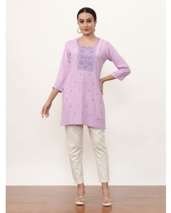 Embroidered Straight Solid Kurta-3283 lavender