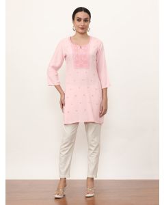 Embroidered Straight Solid Kurta-3283 Pink