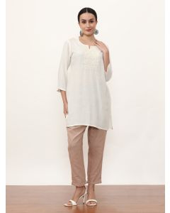 Embroidered Straight Solid Kurta-3283 White