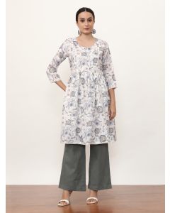 Embroidered Linen Floral Dress-4021 Off White
