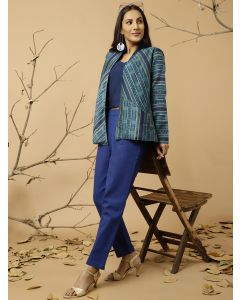 Blue Jacquard Chanderi Jacket
