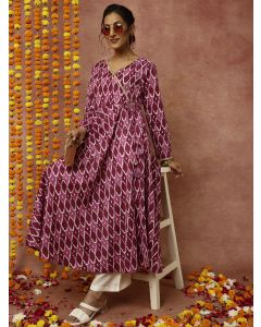 Purple Ikat Printed Angrakha Kurta