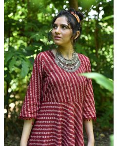 Maroon Geometric A-Line Cotton Kurta