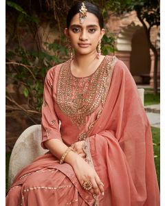 Mauve Straight Zardosi Work Kurta With Sharara And Organza Dupatta