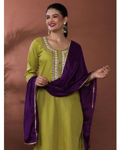 Solid Embroidered Kurta & Trousers Sets-7O- VASTRA Mustard