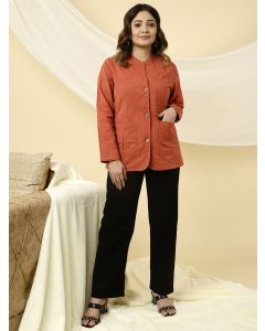 Rust Embroidered Quilted Jacket