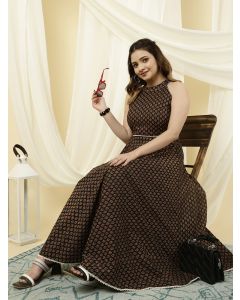 Black Ethnic Printed Cotton Dress 