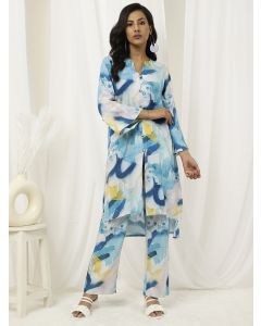 Blue Abstract Print Straight Kurta And Palazzo 