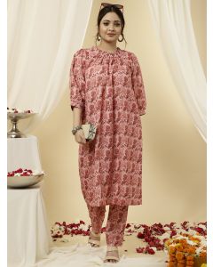 Floral Peach Loose Fit Kurta with Pants