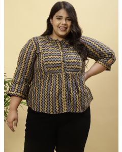 Plus Size Charcoal Zig-Zag Printed Top