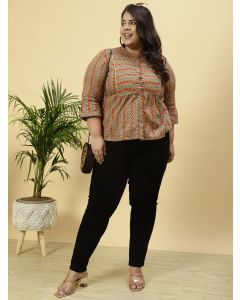 Plus Size Brown Zig-Zag Printed Top