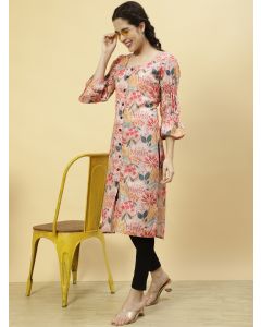 Peach Floral Printed Rayon Straight Kurta
