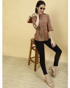 Brown Zig-Zag Printed Top