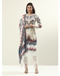 Embroidered Silk Blend Floral Kurta Sets With Dupatta-AJRAK White