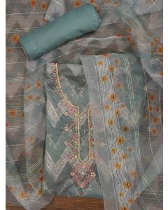 Sequin Embroidered Organza Multicolor Dress Material with Dupatta