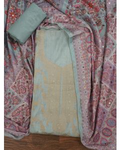 Sea Green Sequin Embellished Organza Dress Material With Dupatta	