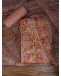 Peach Sequin Embellished Organza Dress Material With Dupatta	