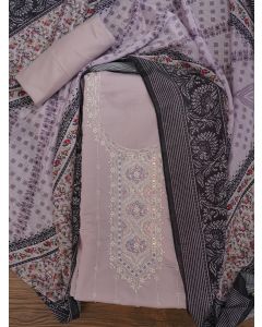 Lavender Embellished Pure Silk Dress Material with Dupatta