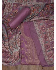 Lavender Festive Silk Blend Zari Woven Dress Material With Dupatta	