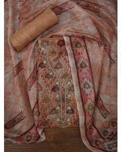 Rust Ethnic Sequin Embroidered Organza Dress Material with Dupatta